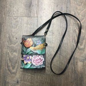 Anna by Anuschka Floral Bird Cross Body Shoulder Bag Purse Leather